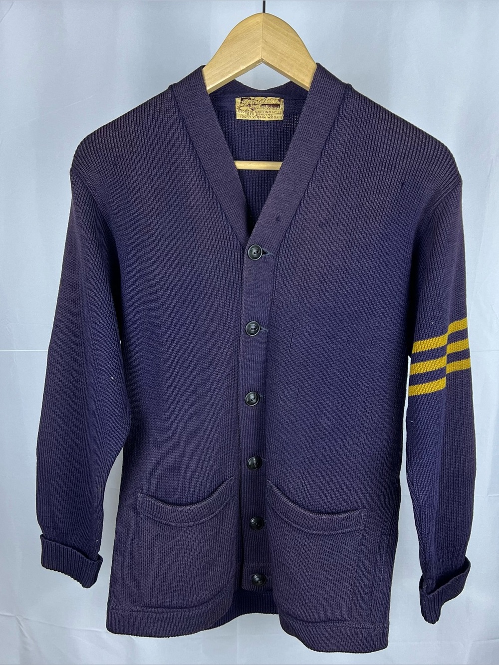 Vintage 50s 60s Georgia Knitting Mills Varsity Cardigan Sweater Wool Size Small
